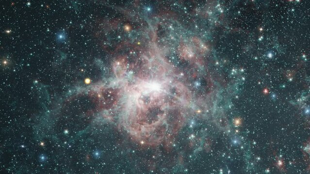 Space Travel The Tarantula Nebula. Space Flight to star field Galaxy and Nebulae deep space exploration. 4K 3D seamless looping Flight to Tarantula Nebula. Elements furnished by NASA image. 