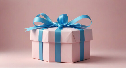 Obraz premium blue gift box with ribbon