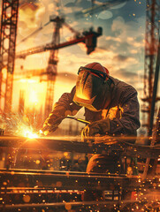Sunset Welding on Construction Site