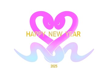 Fototapeta premium 2025年 ハートをつくるヘビのイラストのおしゃれな年賀状 巳年 ピンク