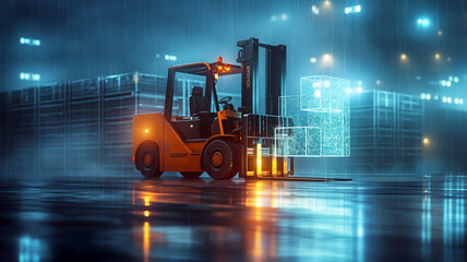 Future forklift truck loading holoboxes