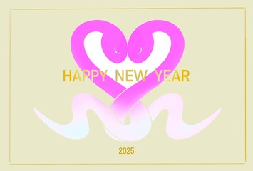 Fototapeta premium 2025年 ハートをつくるヘビのイラストのおしゃれな年賀状 巳年 ピンク
