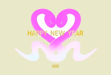 Fototapeta premium 2025年 ハートをつくるヘビのイラストのおしゃれな年賀状 巳年 ピンク