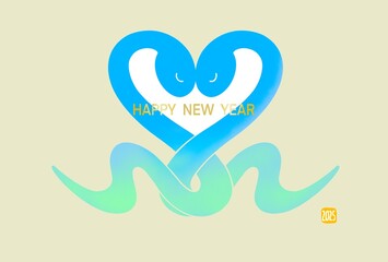 Fototapeta premium 2025年 ハートをつくるヘビのイラストのおしゃれな年賀状 巳年 ブルー
