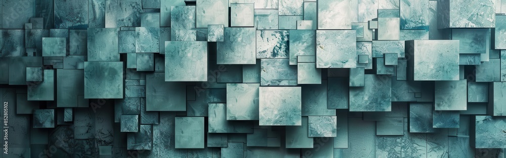 Leinwandbilder a wall of blue squares with a gray background. the squares are of different sizes and are arranged i