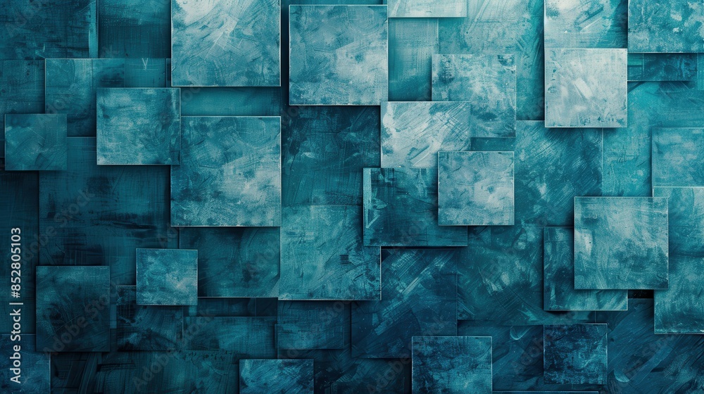 Aufkleber A blue wall with square tiles. The wall is blue and has a rough texture. The wall appears to be a part of a larger design or artwork