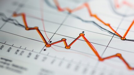 Close-up of a financial graph with intersecting lines and data points indicating market trends and analysis.