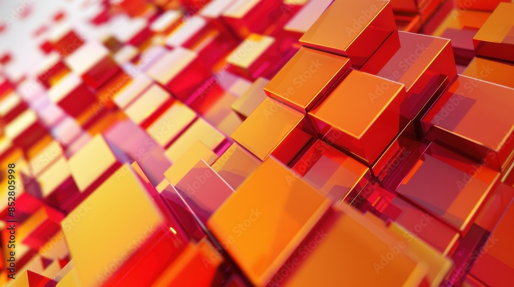 Aufkleber A close up of a red and orange block pattern. The blocks are arranged in a way that creates a sense of depth and texture. The image has a bold and vibrant feel