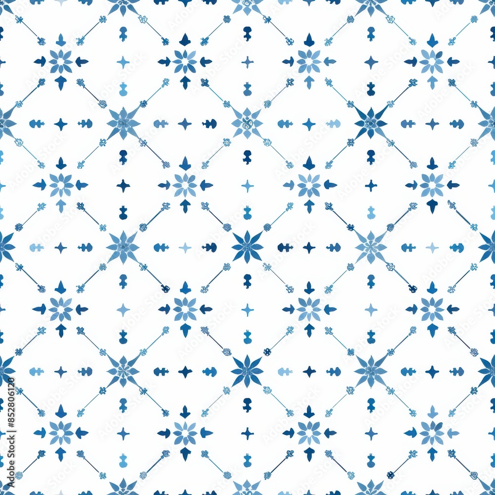 Aufkleber this image features a seamless repeating pattern of blue and white geometric tiles. the pattern is m