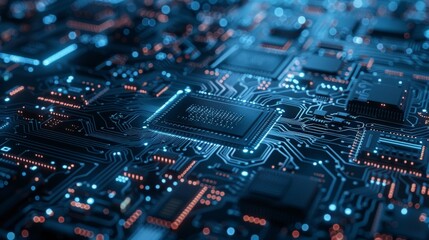 Fototapeta premium Macro photograph of a microchip with blockchain technology