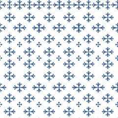 This image shows a repeating pattern of blue floral crosses on a white background. The crosses are stylized and intricate, with a delicate floral motif. The pattern is seamless and would be suitable f