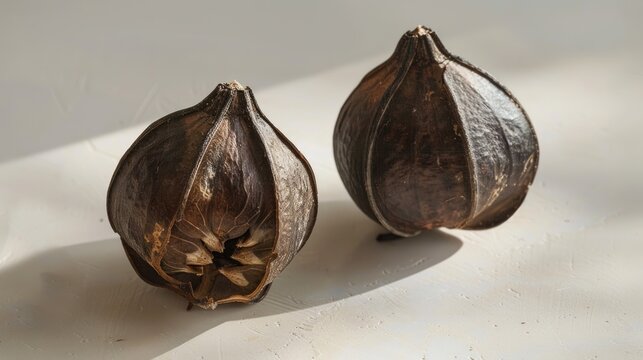 Cerbera oddloam s seed Pong pong seed or Othalanga Suicide tree seed displayed on a white surface