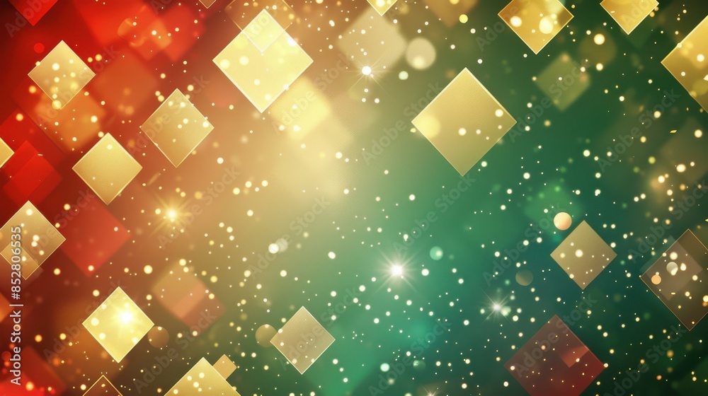 Aufkleber A colorful background with green and red squares and gold and green squares. The squares are filled with glitter and sparkles