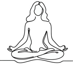 women performing yoga line art, Continuous line drawing of meditating girl, One line woman sitting in lotus pose yoga