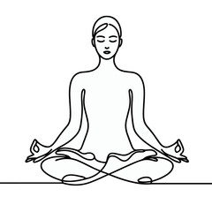 women performing yoga line art, Continuous line drawing of meditating girl, One line woman sitting in lotus pose yoga