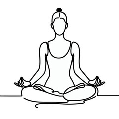 women performing yoga line art, Continuous line drawing of meditating girl, One line woman sitting in lotus pose yoga