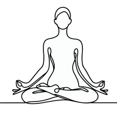 women performing yoga line art, Continuous line drawing of meditating girl, One line woman sitting in lotus pose yoga