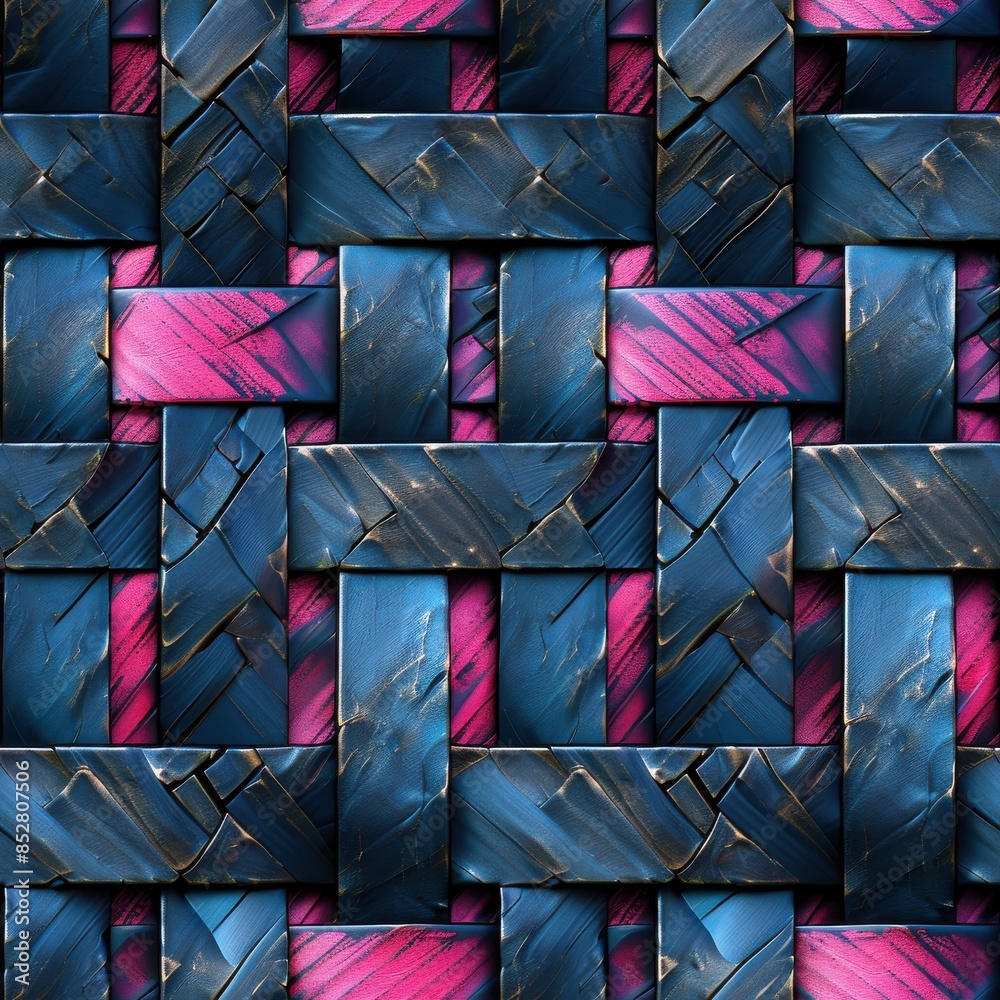 Aufkleber This image features a seamless pattern of blue and pink stone. The stones are arranged in a woven pattern, creating a visually interesting and complex design. The image is perfect for use as a backgro