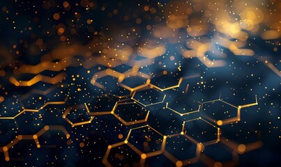 Digital hexagon abstract gold and dark blue background