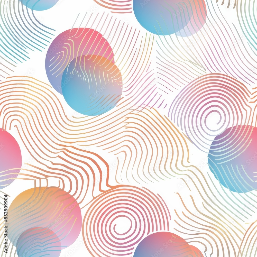 Poster A colorful pattern of circles and lines. The circles are of different sizes and colors, and the lines are curved and overlapping. The overall effect is a sense of movement and energy, with the colors