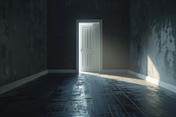 Obraz premium Dark empty room with light coming in through an open door