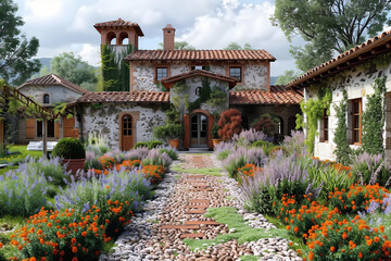 Charming minimalist countryside retreat in Tuscany with textured stone accents, intricate details, and a serene atmosphere, showcasing the beauty of simplicity and thoughtful design for a tranquil liv