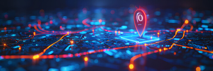 Digital GPS location on map with pin route path concept. AI generated image