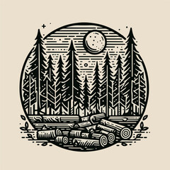 vector illustration of a logo of a forest and logging, cutting down trees