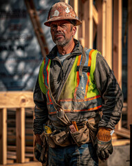 Fototapeta premium Hardworking Construction Worker at Dawn