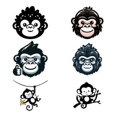 Gorilla and Monkey Head Silhouette Vector Style with White Background.eps