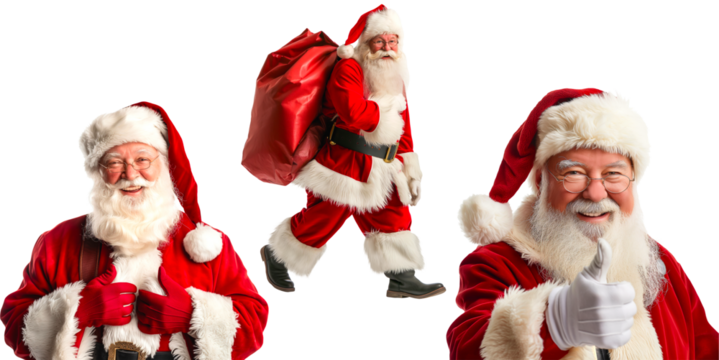 Set of happy Santa Claus on a transparent background.