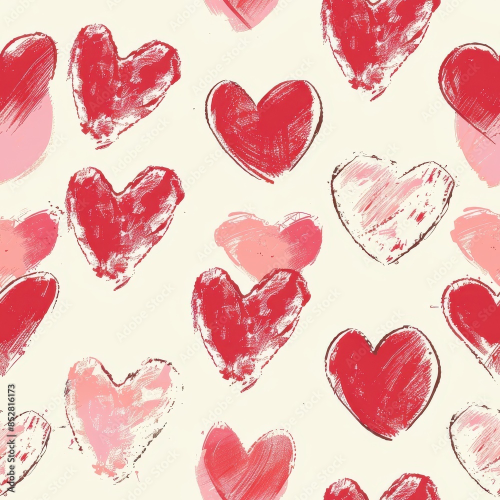 Poster this seamless pattern illustration features a simple, whimsical design of hand-painted red and pink 