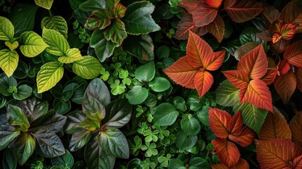 Fresh and beautiful foliage in shades of green and red
