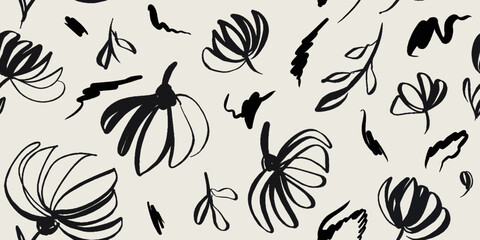 Floral print. Seamless pattern. Hand drawn style. Collage contemporary print. Fashionable template for design.
