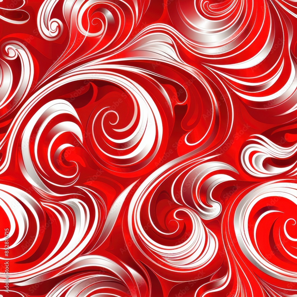 Fototapete An abstract design featuring a repeating pattern of red and white swirls. The swirls create a dynamic and eye-catching visual effect. This design can be used as a background or wallpaper for various a