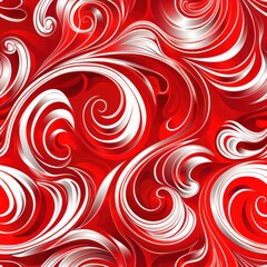An abstract design featuring a repeating pattern of red and white swirls. The swirls create a dynamic and eye-catching visual effect. This design can be used as a background or wallpaper for various a