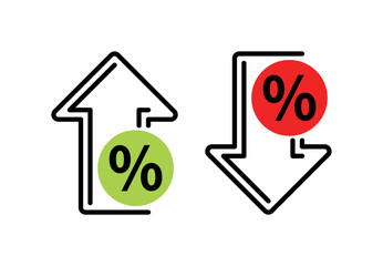 Creative Percentage Up and Down Arrow Set Icon Clipart Vector Illustration