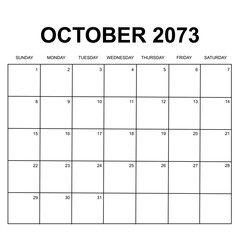 october 2073. monthly calendar design. week starts on sunday. printable, simple, and clean vector design isolated on white background.