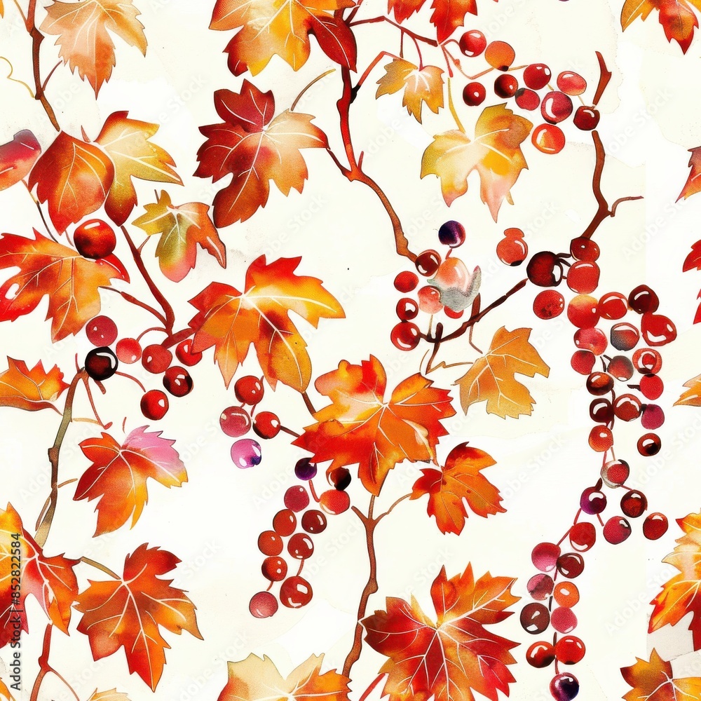 Poster this image is a digital watercolor illustration featuring a vine with leaves that are a vibrant oran