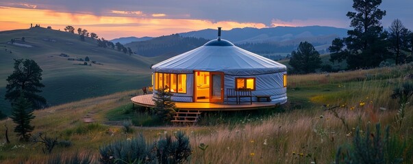 Sustainable yurt with off-grid living.