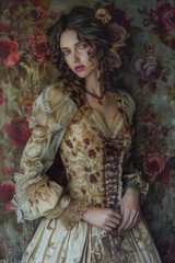A beautiful woman dressed in Victorian clothes. Old fashioned