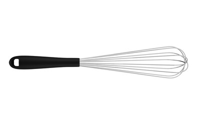 Whisk with black plastic handle isolated on transparent and white background. Kitchen concept. 3D render