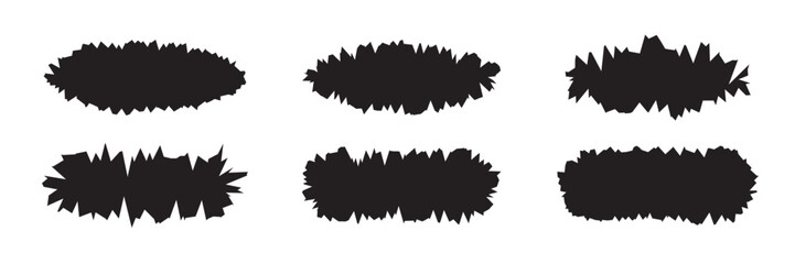 Black grunge ellipses sketch with rough effect isolated on white background. Vector brush round shapes. Graffiti paint doodle frames, charcoal borders