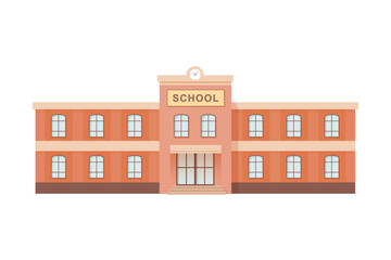 School building vector illustration. Front view of entrance in college, preschool, academy, primary, public education center, university. Urban infrastructure infographics