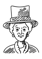 Vector Illustration of a a portrait of a grandmother with lines drawing for logo,icon, black and white	