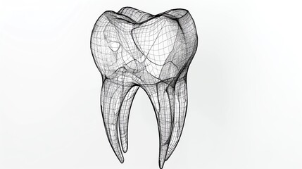 Digital wireframe rendering of a human tooth, showcasing intricate details and structure. Ideal for dental, medical, and educational projects.