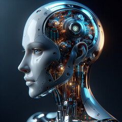 Fototapeta premium Digital Artwork of Humanoid Robot with Female Features in Side Profile, Futuristic and Advanced Technology Concept