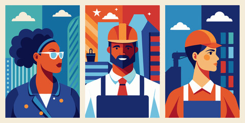 A man, a woman, and a construction worker stand together