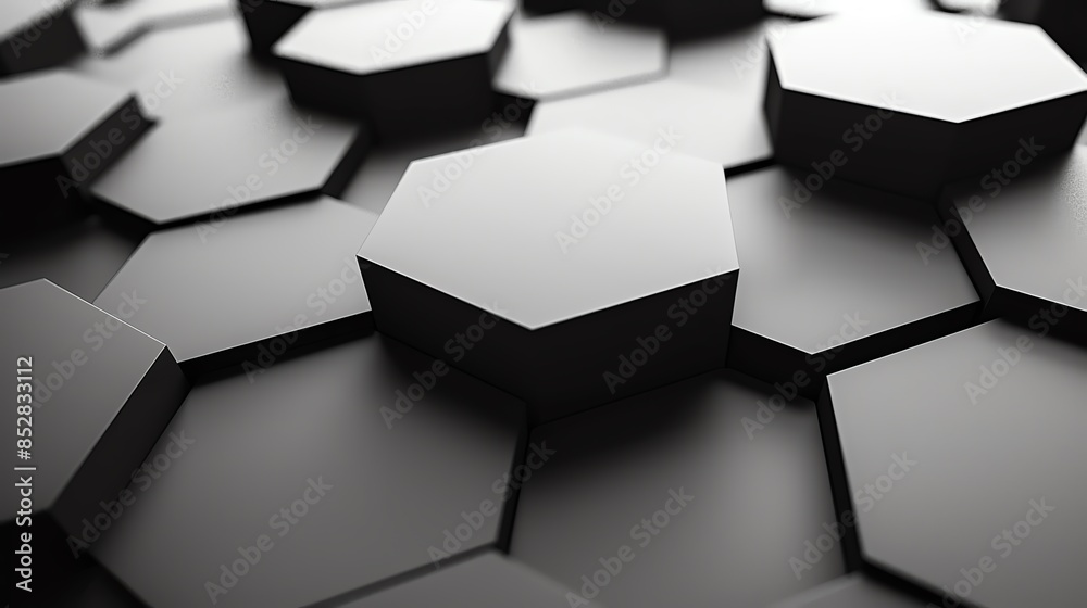 Poster geometric black hexagonal pattern background. modern abstract 3d illustration with hexagon shapes in