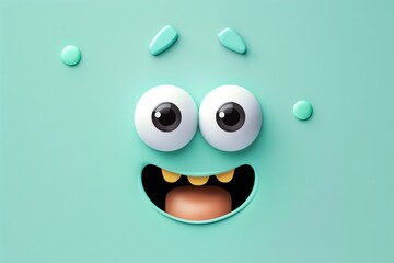 Cute cartoon face with big eyes and open mouth expressing surprise or amazement